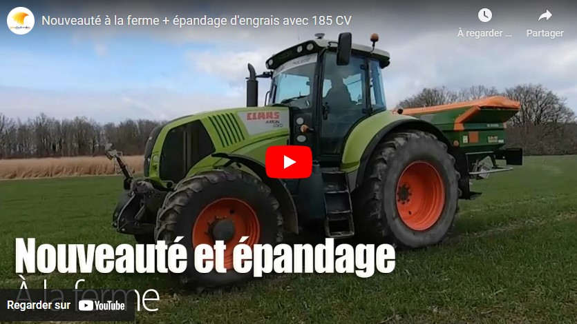 Épandre de l&rsquo;engrais avec l&rsquo;Amazone et le Claas 820 de 185 cv