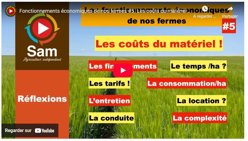 Fonctionnements économiques de nos fermes #5. Les coûts du matériel. Le temps/ha. Les financements.